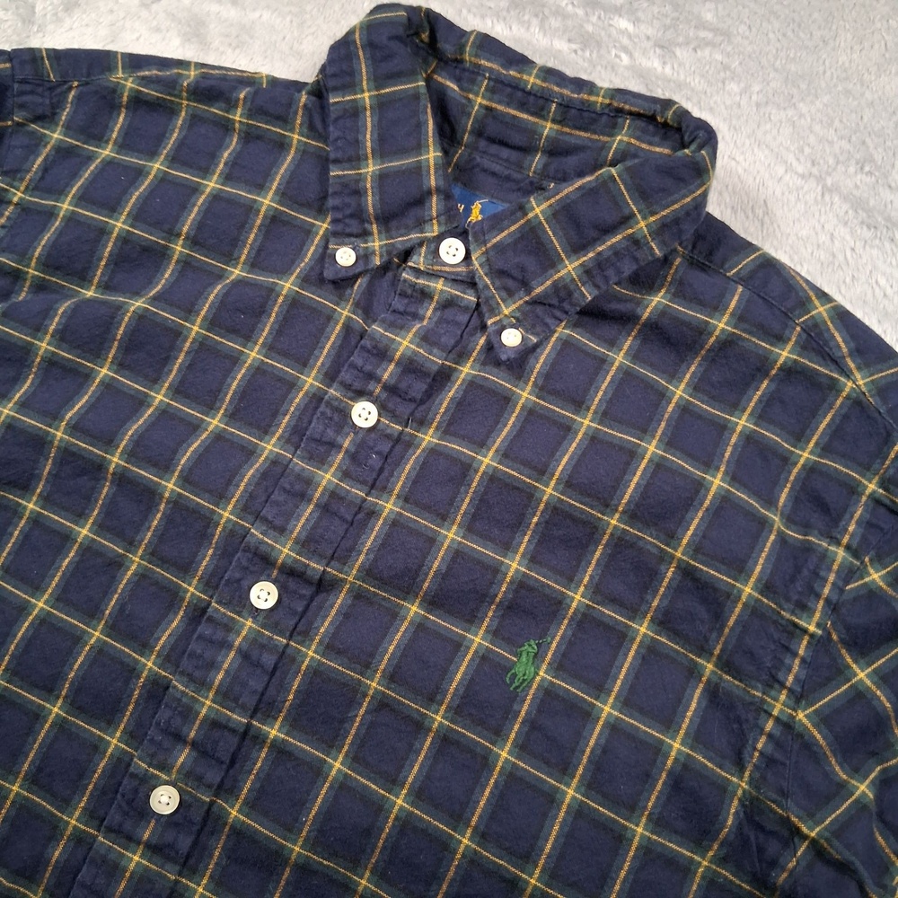 Ralph Lauren Shirt Mens Large Blue Plaid Flannel Long Sleeve Button Down Cotton